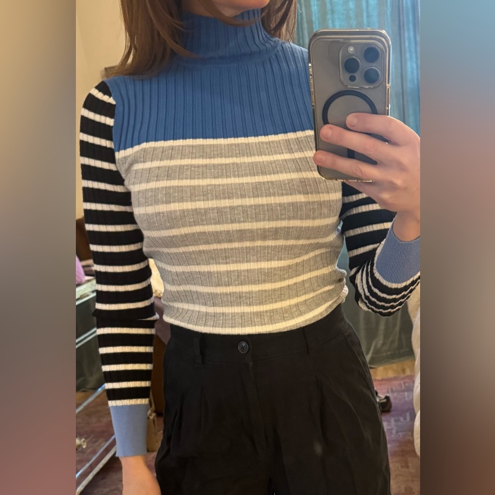 LOFT Blue and Gray Knit Sweater